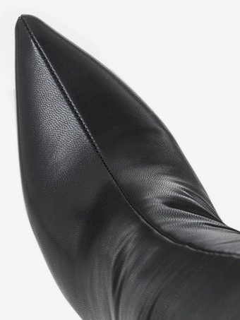 サイハイブーツ ブラック ニーハイブーツ ハイヒールブーツ ポインテッドトゥ ジップアップ