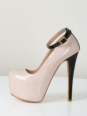ヌード セクシー シューズ レディース プラットフォーム アーモンド アンクルストラップ パンプス ハイヒール