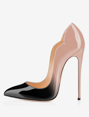 ハイヒール ポインテッドトゥ パンプス ピンヒール12cm シューズ パテントレザー イブニングパンプス スリップオン レディース靴 イエロー