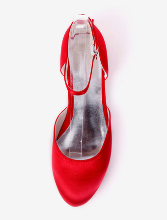 アイボリーウェディングシューズサテンラウンドトゥアンクルストラップフラットブライダルシューズブライドメイドシューズ