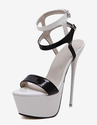 ホワイト セクシーサンダル　オープントゥ　靴の甲の素材：パテント　PU　スティレットヒール　セクシー　レイブ・クラブ　