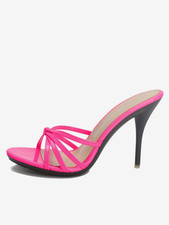 ピンク スリッパヒールサンダル スリップオンスティレット キトンヒール レディース