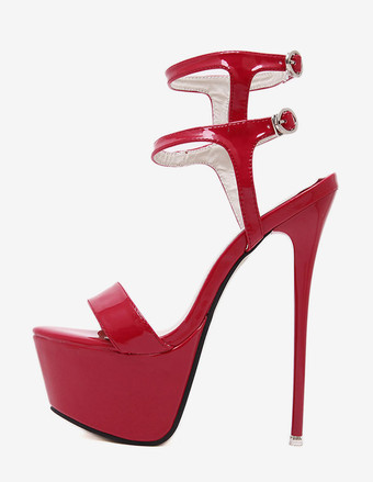 セクシーサンダル　オープントゥ　靴の甲の素材：パテント　PU　スティレットヒール　セクシー　レイブ・クラブ　