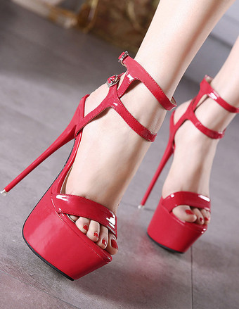 セクシーサンダル　オープントゥ　靴の甲の素材：パテント　PU　スティレットヒール　セクシー　レイブ・クラブ　