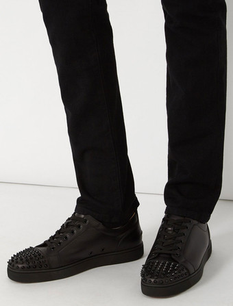 ブラック メンズ ロートップ フロントスパイク レースアップ スニーカー