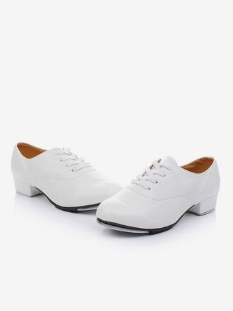 ホワイト ラテンシューズ　PU　大人用　編み上げ　チャンキーヒール　丸いつま先　快適　