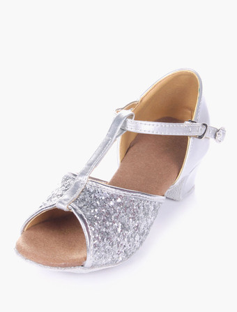 Glitter Ballroom Dance Shoes 2024 Open Toe Soft Sole Latin Dancing Shoes For Kids