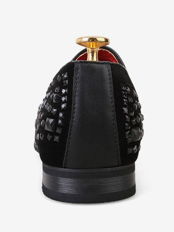 新学期 メンズ ブラック リベット ローファー スタッズ ラインストーン スリッポン ドレス プロム ホームカミング ウェディングシューズ