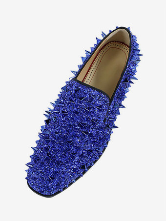 メンズ リベット ローファー スリッポン スパイク ペニーシューズ グリッター ブルー プロム パーティー ウェディングシューズ