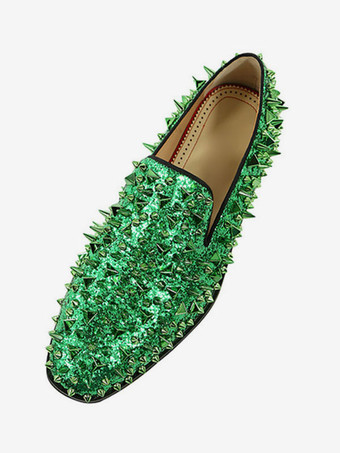 メンズ リベット ローファー スリッポン スパイク ペニーシューズ グリッター ブルー プロム パーティー ウェディングシューズ