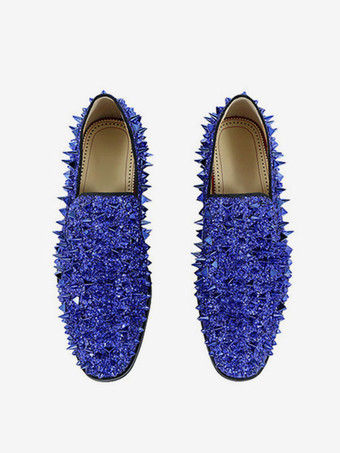 メンズ リベット ローファー スリッポン スパイク ペニーシューズ グリッター ブルー プロム パーティー ウェディングシューズ