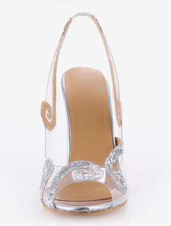 レディースドレスシューズ　2025　ハイヒールサンダル　キラキラ　ピープトウ　スリングバック　ウェディングシューズ