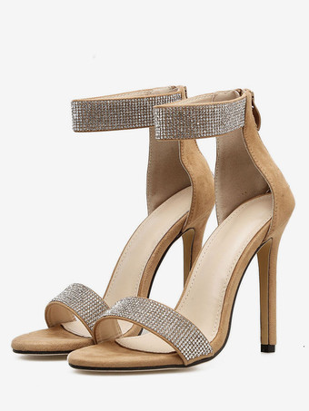 イブニングシューズ サンダル アンクルストラップヒール ウエディングシューズ キラキラ 女性