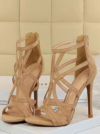 女性用ハイヒールサンダルブラックオープントゥストラップ付きスティレットサンダル