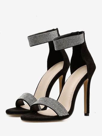 イブニングシューズ サンダル アンクルストラップヒール ウエディングシューズ キラキラ 女性