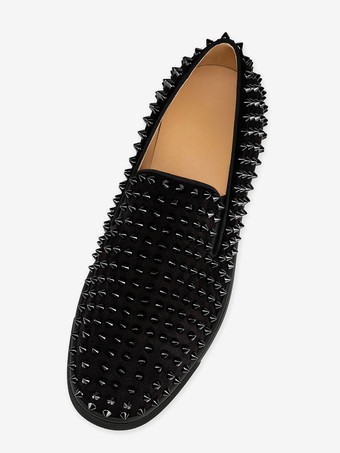 Zapatillas de deporte tipo mocasín sin cordones con remaches de púas de ante negro para hombre