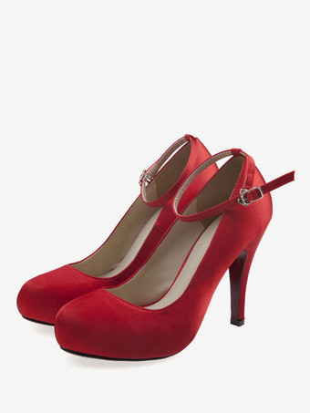 女性用プラットフォームパンプスレッドPUレザーロートップスラウンドトゥ