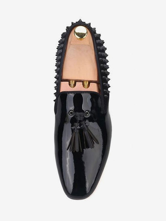 メンズ ブラック ローファー タッセル スリップオン バック スパイク プロム パーティー ウェディング シューズ