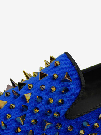 メンズ ゴールデンスパイク リベット ローファー ブルー スエード プロム パーティー ウェディングシューズ