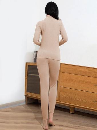ホームウェアセット 保温下着 ピンク 冬 ジュエルネック 長袖 カジュアル インドア ポリエステル トップスとパンツ