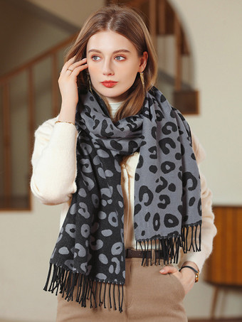 女性のスカーフ ファッション ヒョウ柄フリンジ ポリエステル繊維冬暖かいスカーフ