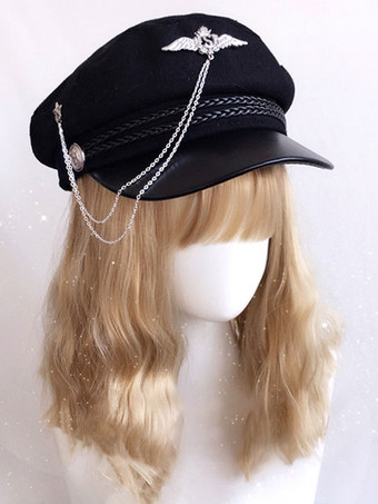 Gothic Lolita Hat Catene Poliestere Nero Accessori Lolita Cappelli