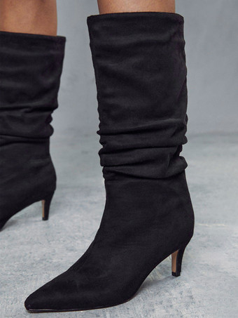 レディース スラウチー キトゥン ヒール ミッドカーフ ブーツ