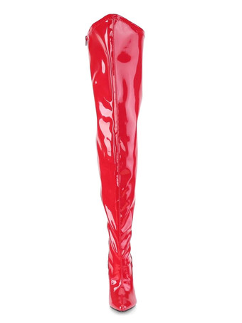 女性のセクシーなブーツ尖ったつま先ジッパースパンコールスチレットヒール絶賛クラブ黒太ももの高いブーツ