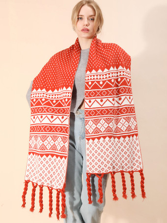Женский шарф с рождественским узором и бахромой  зимняя теплая акк