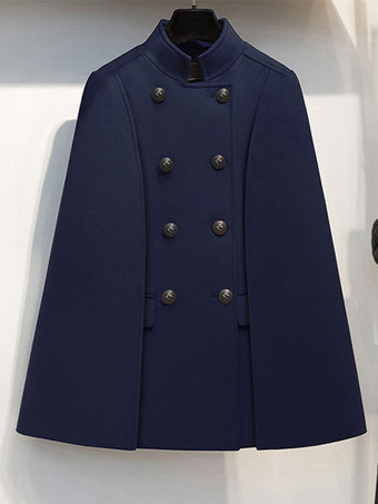 ウールポンチョコート スタンドカラー ダブルブレスト レディース ケープ アウター