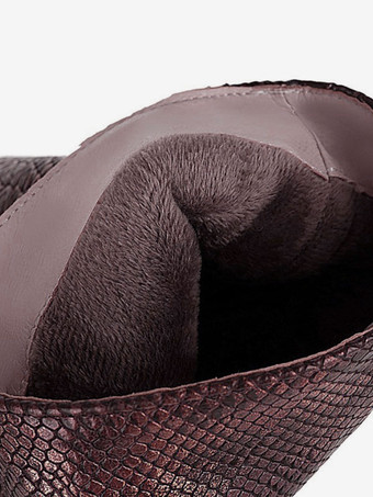 女性のためのコーヒーブラウンニーハイブーツポインテッドトゥチャンキーヒールブーツ