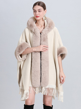 Christmas Cape Coat Hooded Plaid Fringe Winter Poncho Outerwear