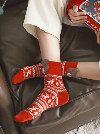 ソックス イエロー ポリ/コットンブレンド クリスマス柄 ホリデーギフト ホームウェア 冬 暖かい かわいい アクセサリー