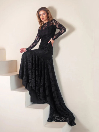 黒ゴシックウェディングドレスマーメイド長袖レーストレーンブライダルドレス無料カスタマイズ