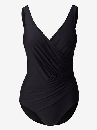 ワンピース水着　Vネック　無地　ポリエステル　女性用　カジュアル　