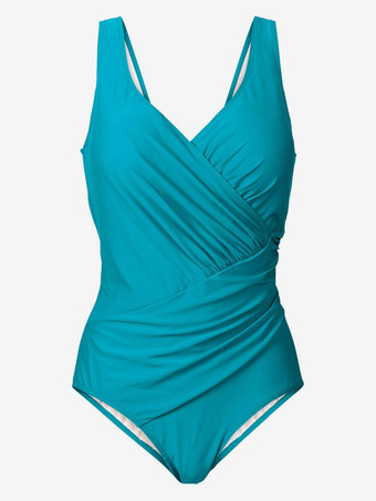 ワンピース水着　Vネック　無地　ポリエステル　女性用　カジュアル　