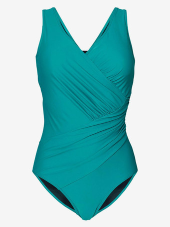 ワンピース水着　Vネック　無地　ポリエステル　女性用　カジュアル　