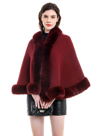 ワインレッド レディースコート　ポンチョ　ピーターパンカラー　長袖　単色　