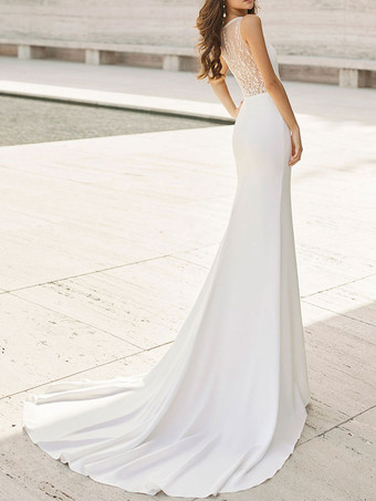 Abiti da Sposa Semplici Bianco smanicato di poliestere con scollo tondo Abito da Sposa Semplice