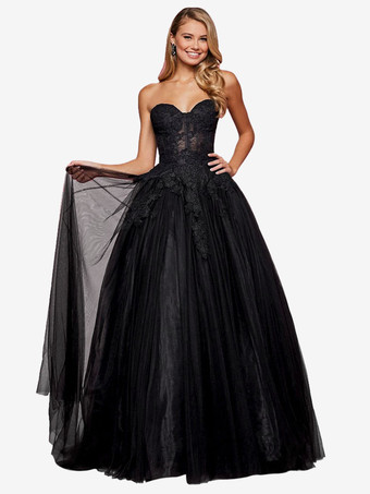 ブラックウエディングドレスストラップレス A ライン ノースリーブ レース パーティー ドレス無料カスタマイズ