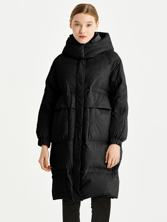 ブラック ロング ダウン コート カジュアル 冬 アウター女性用