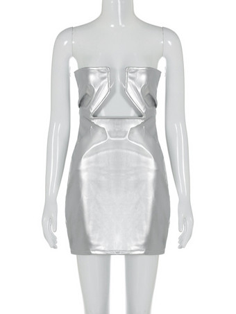 誕生日 ボディコンドレス 女性用 ストラップレス カットアウト PUレザー セクシークラブドレス