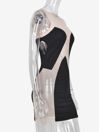 Vestido de club Vestido sexy de poliéster sin mangas con cuello joya negro