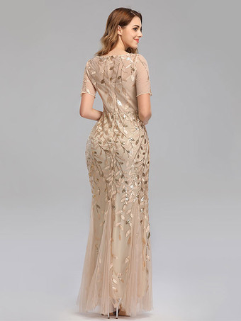 マーメイド プロムドレス 半袖 誕生日 セミフォーマル マキシドレス