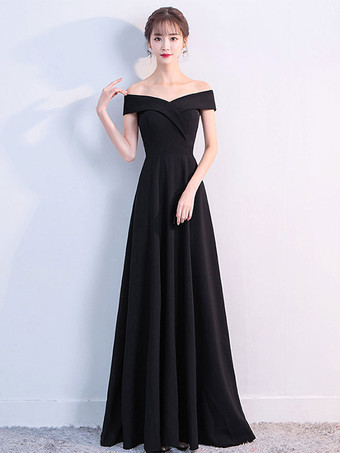 ブラック オフショルダー ドレス エレガント 誕生日パーティー プロム カクテル マキシ ドレス