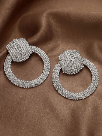 シルバー ウェディング イヤリング ラインストーン 女の子用 ラインストーン ピアス ウェディング ジュエリー