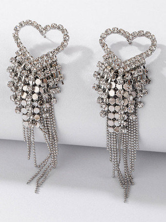 Silver Wedding Earrings Rhinestone Girl's Rhinestone Pierced Wedding Jewelry