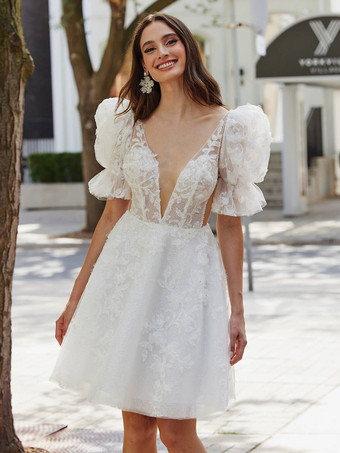 Короткие свадебные платья 2024 V-образным вырезом без рукавов A-Line Bridal Dress Бесплатная настройка