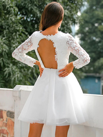 ショート ウェディングドレス 2025年 ジュエルネック 長袖 Aライン レース ショート ブライダルドレス 自由なカスタマイズ