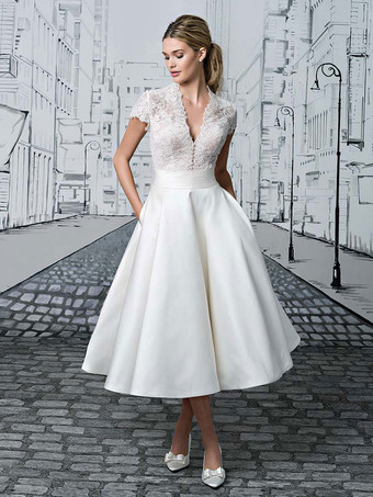 Vestido de novia corto 2023, Vestido novia de recepción, Vestido de novia de longitud-rodilla, mini vestido de novia corto - Milanoo.com